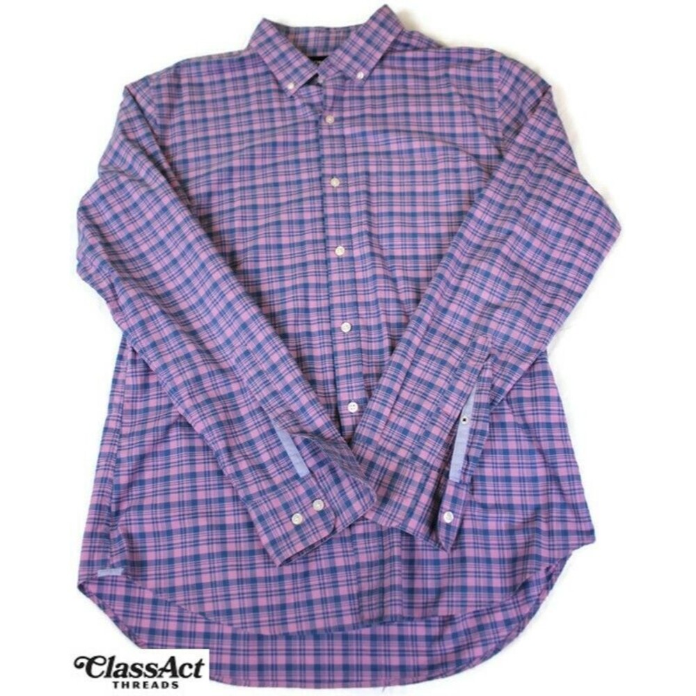Bonobos Dress Shirt Slim Fit Pink Plaid Long Sleeve Stretch Sz L